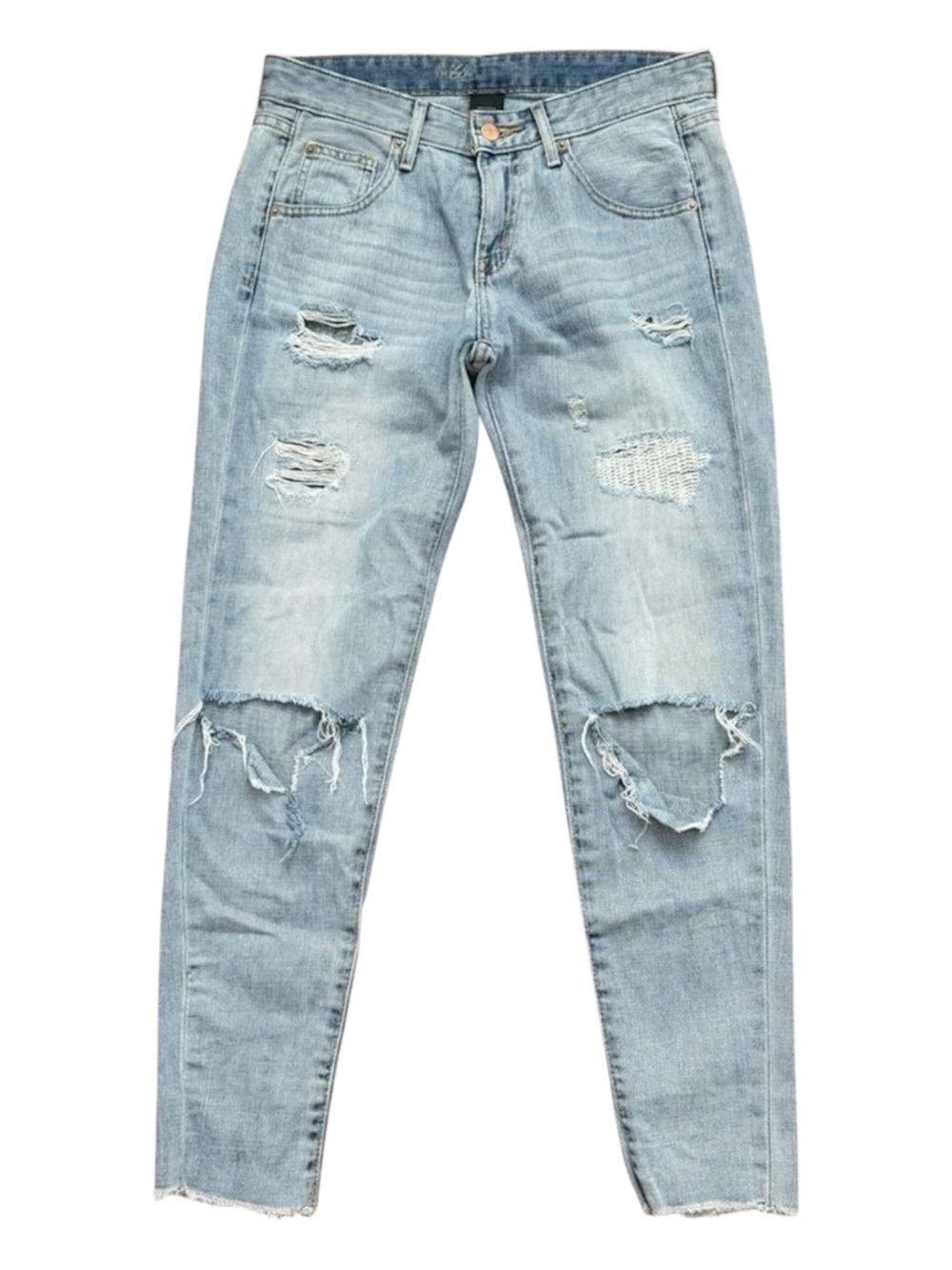 Mossimo Distressed Boyfriend Jeans 100% Cotton Cropped Light Wash Size 0 25